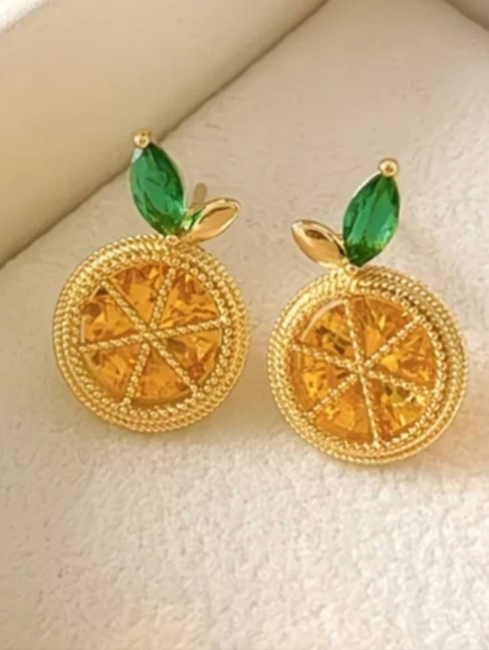 Lemon Slice Stud Earrings with Yellow and Green Crystals